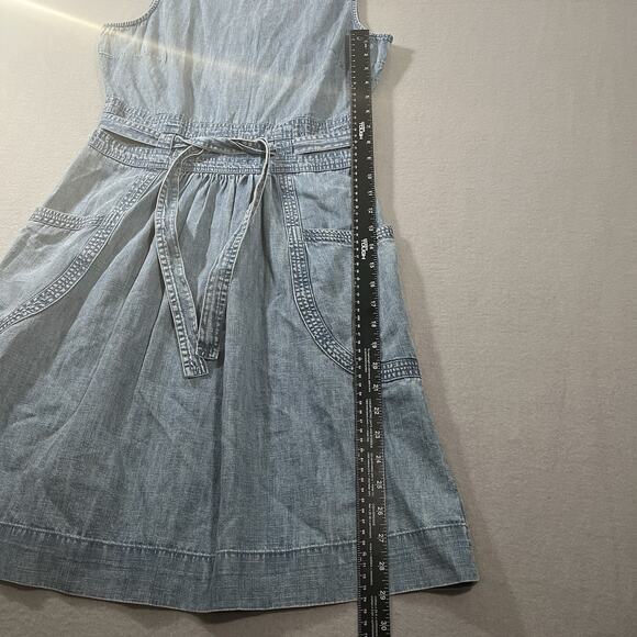 Fat Face Mid Light Blue Denim sleeveless Dress UK 10 USA 6 Fixed Belt - Picture 4 of 9